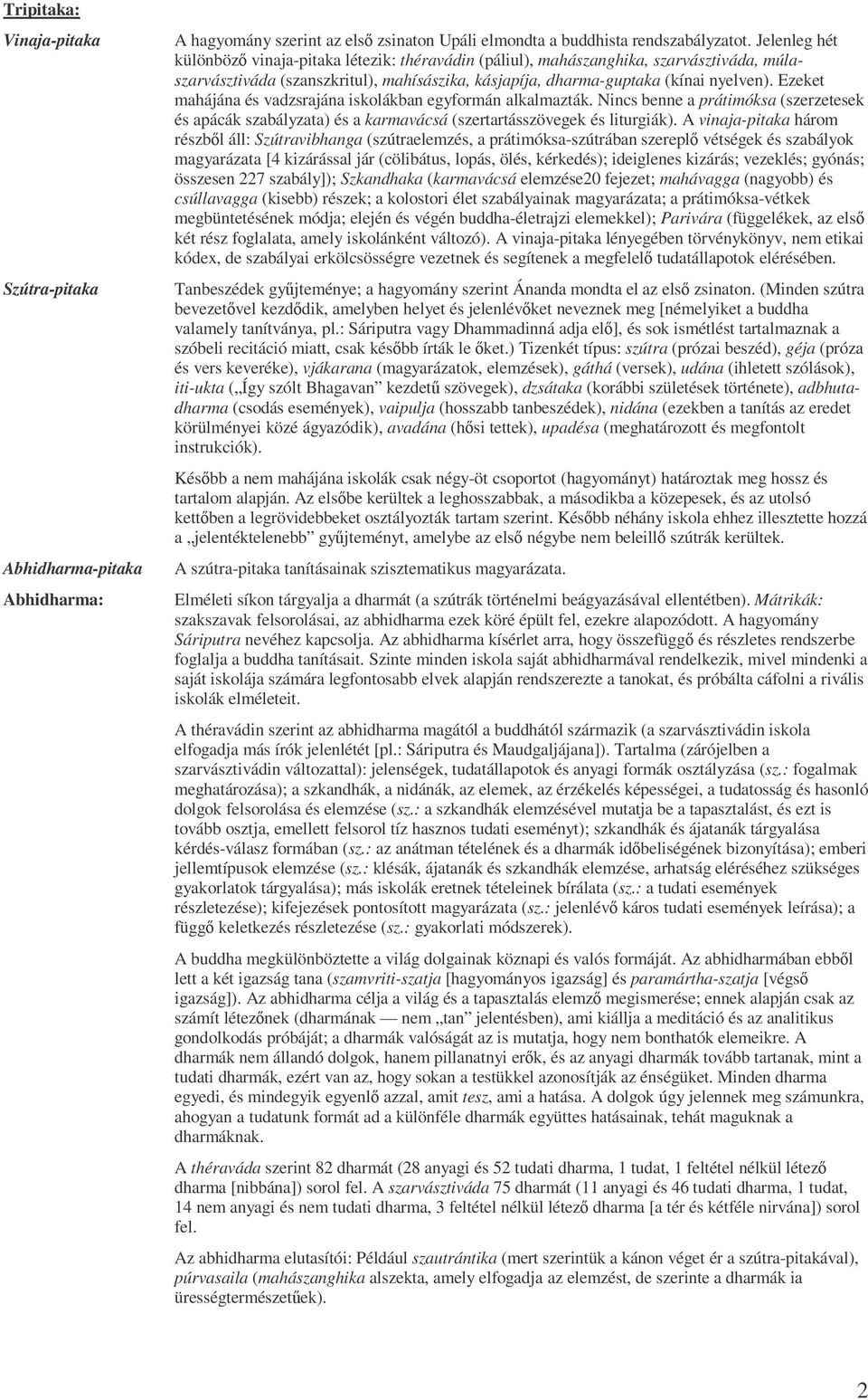 Ezeket mahájána és vadzsrajána iskolákban egyformán alkalmazták. Nincs benne a prátimóksa (szerzetesek és apácák szabályzata) és a karmavácsá (szertartásszövegek és liturgiák).