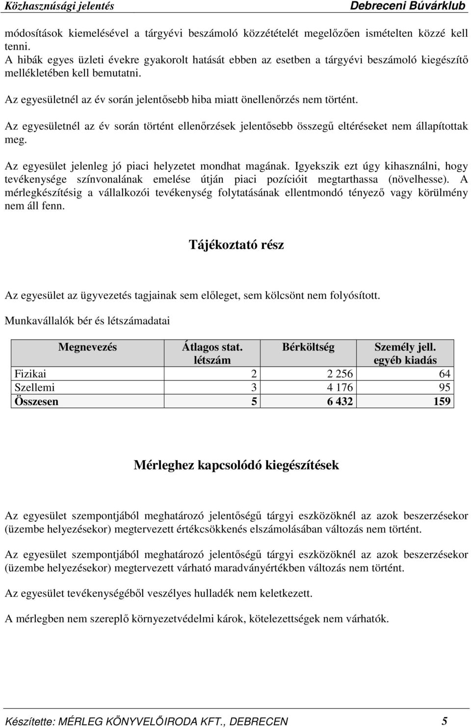 Az egyesületnél az év során jelentısebb hiba miatt önellenırzés nem történt. Az egyesületnél az év során történt ellenırzések jelentısebb összegő eltéréseket nem állapítottak meg.