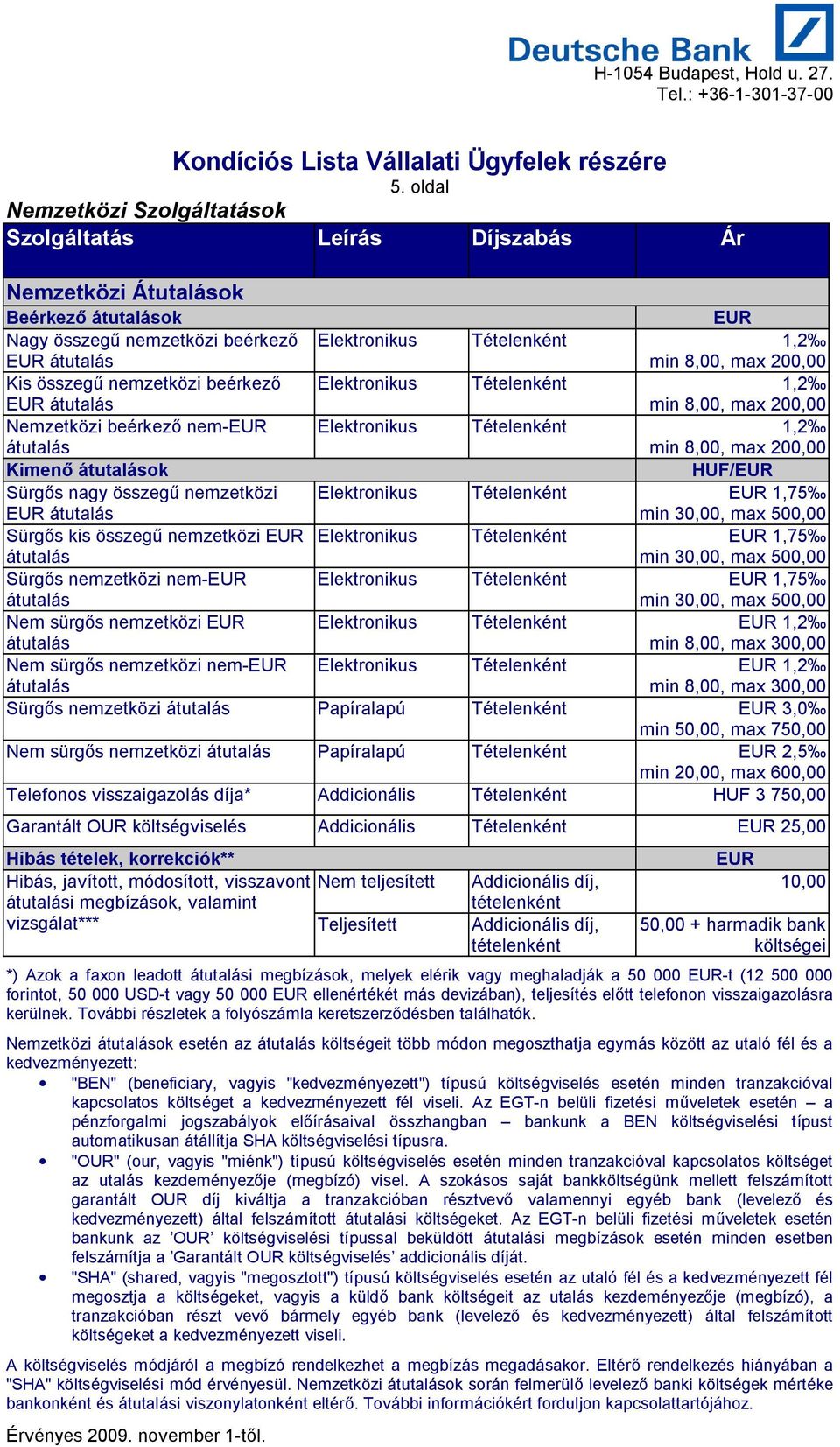 s nagy összeg nemzetközi átutalás Elektronikus Tételenként 1,75 min 30,00, max 500,00 Sürg s kis összeg nemzetközi átutalás Elektronikus Tételenként 1,75 min 30,00, max 500,00 Sürg s nemzetközi nem-