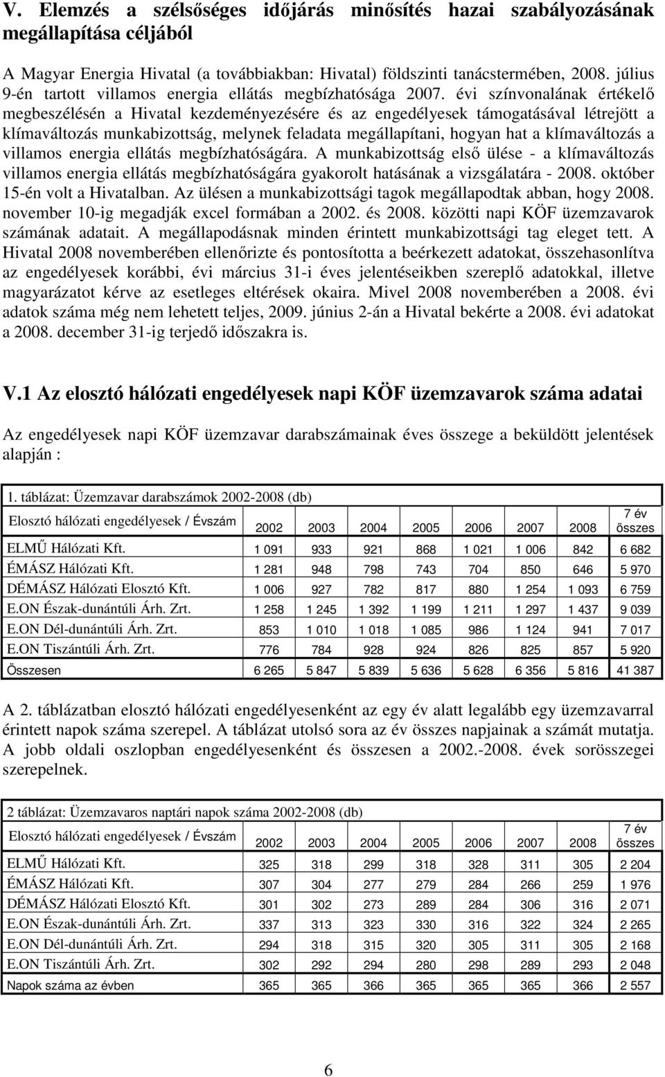 évi színvonalának értékelı megbeszélésén a Hivatal kezdeményezésére és az engedélyesek támogatásával létrejött a klímaváltozás munkabizottság, melynek feladata megállapítani, hogyan hat a