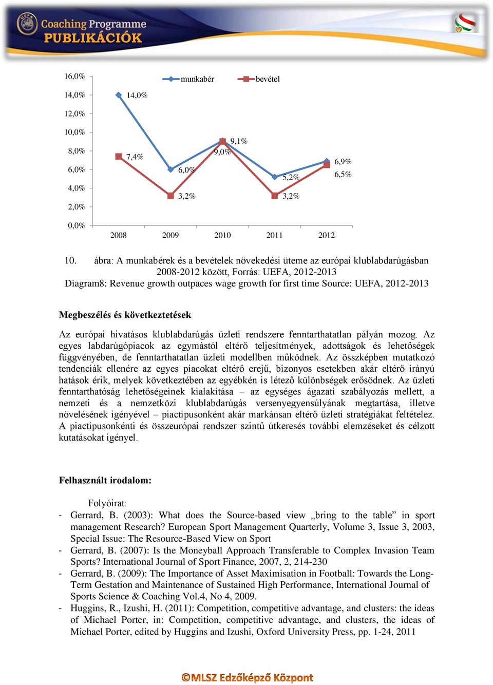 2012-2013 Megbeszélés és következtetések Az európai hivatásos klublabdarúgás üzleti rendszere fenntarthatatlan pályán mozog.