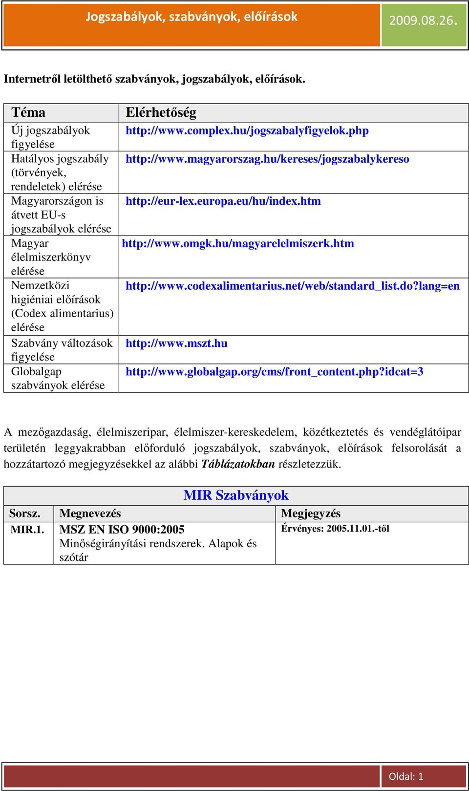 alimentarius) elérése Szabvány változások figyelése Globalgap szabványok elérése Elérhetıség http://www.complex.hu/jogszabalyfigyelok.php http://www.magyarorszag.