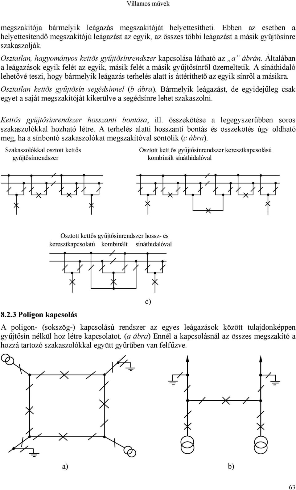 A sínáthialó lehetővé teszi, hogy bámelyik leágazás tehelés alatt is áttéíthető az egyik sínől a másika. Osztatlan kettős gyűjtősín segésínnel (b ába).