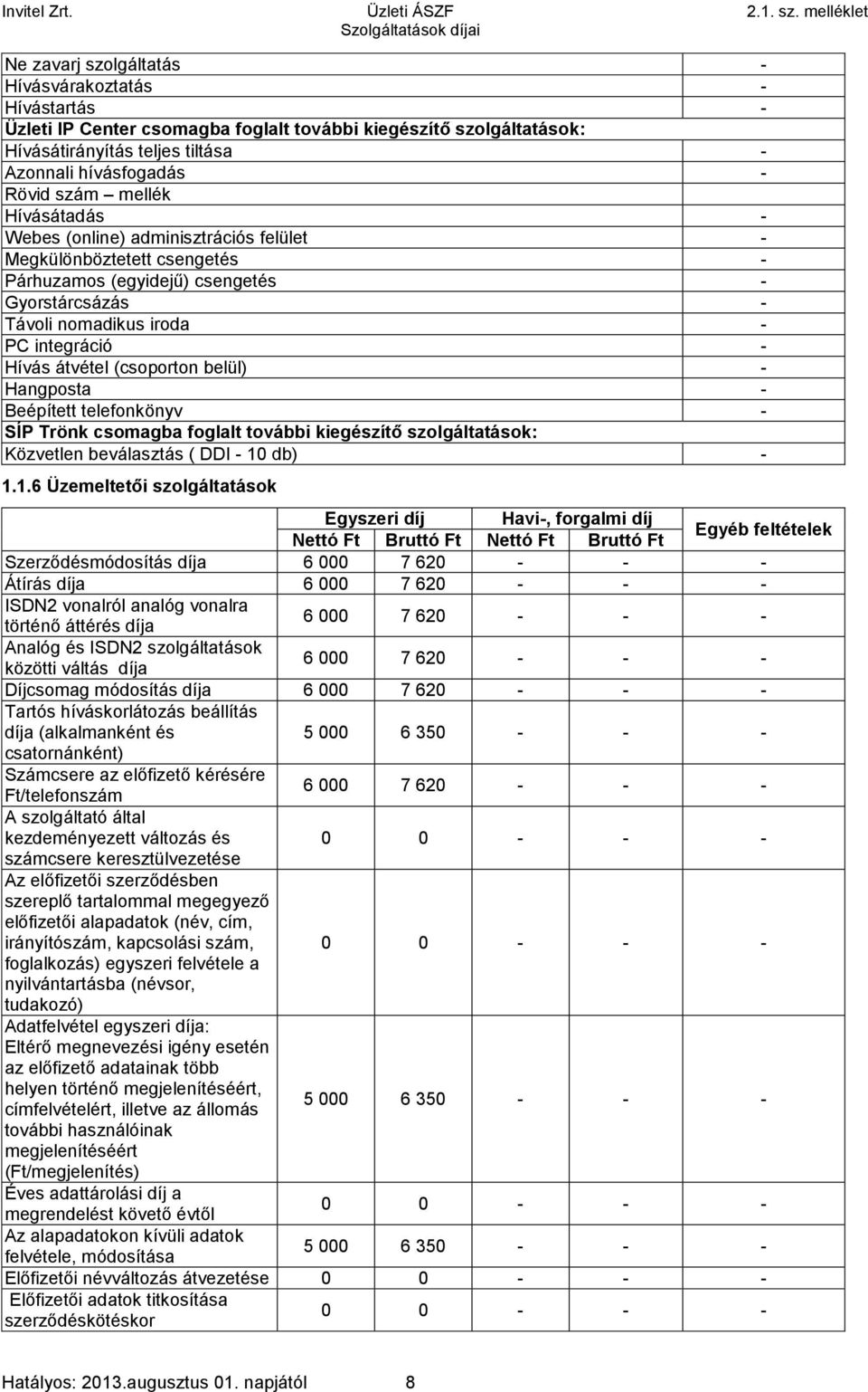 Rövid szám mellék Hívásátadás - Webes (online) adminisztrációs felület - Megkülönböztetett csengetés - Párhuzamos (egyidejű) csengetés - Gyorstárcsázás - Távoli nomadikus iroda - PC integráció -