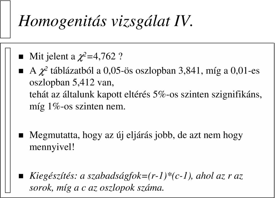 általunk kapott eltérés 5%-os szinten szignifikáns, míg 1%-os szinten nem.