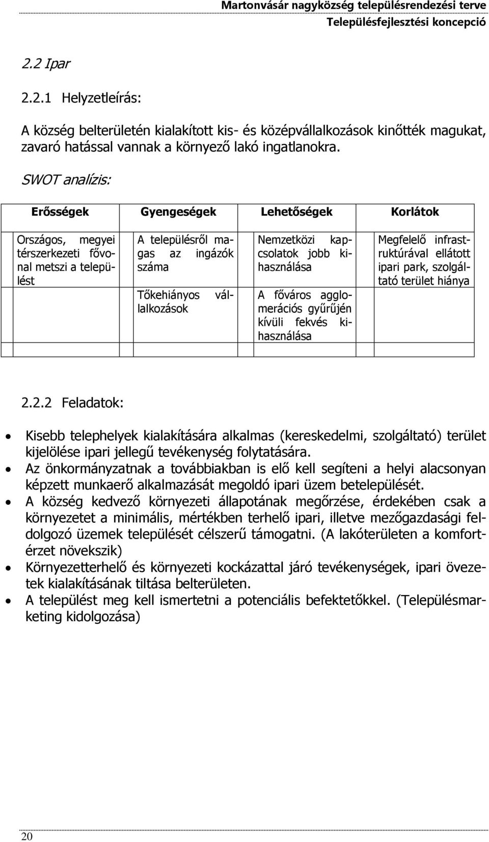 kapcsolatok jobb kihasználása A főváros agglomerációs gyűrűjén kívüli fekvés kihasználása Megfelelő infrastruktúrával ellátott ipari park, szolgáltató terület hiánya 2.