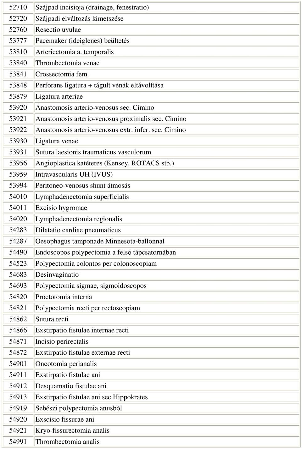 sec. Cimino Ligatura venae Sutura laesionis traumaticus vasculorum Angioplastica katéteres (Kensey, ROTACS stb.