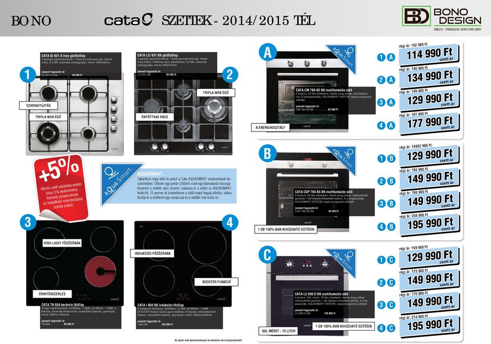 A aqua S mart 1 2 A A régi ár: 132 980 Ft 114 990 Ft régi ár: 146 980 Ft 134 990 Ft SZIKRAGYTÁS TRIPLA WOK ÉGŐ ÖNTÖTTVAS RÁCS TRIPLA WOK ÉGŐ A ENERGIAOSZTÁLY CATA CM 760 AS BK multifunkciós sütő 6