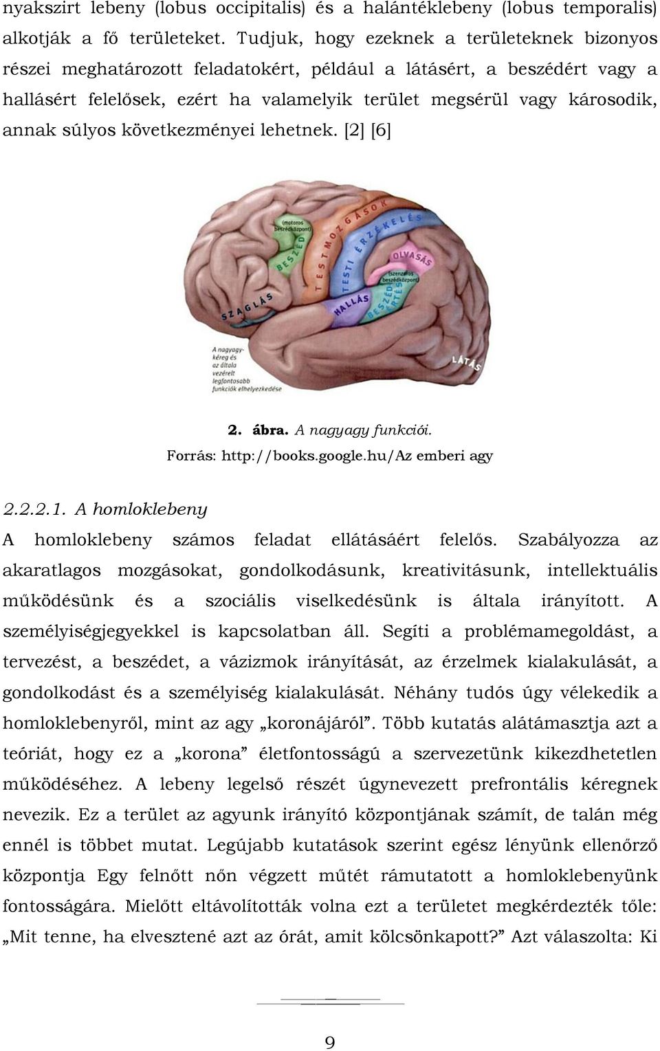 súlyos következményei lehetnek. [2] [6] 2. ábra. A nagyagy funkciói. Forrás: http://books.google.hu/az emberi agy 2.2.2.1. A homloklebeny A homloklebeny számos feladat ellátásáért felelős.