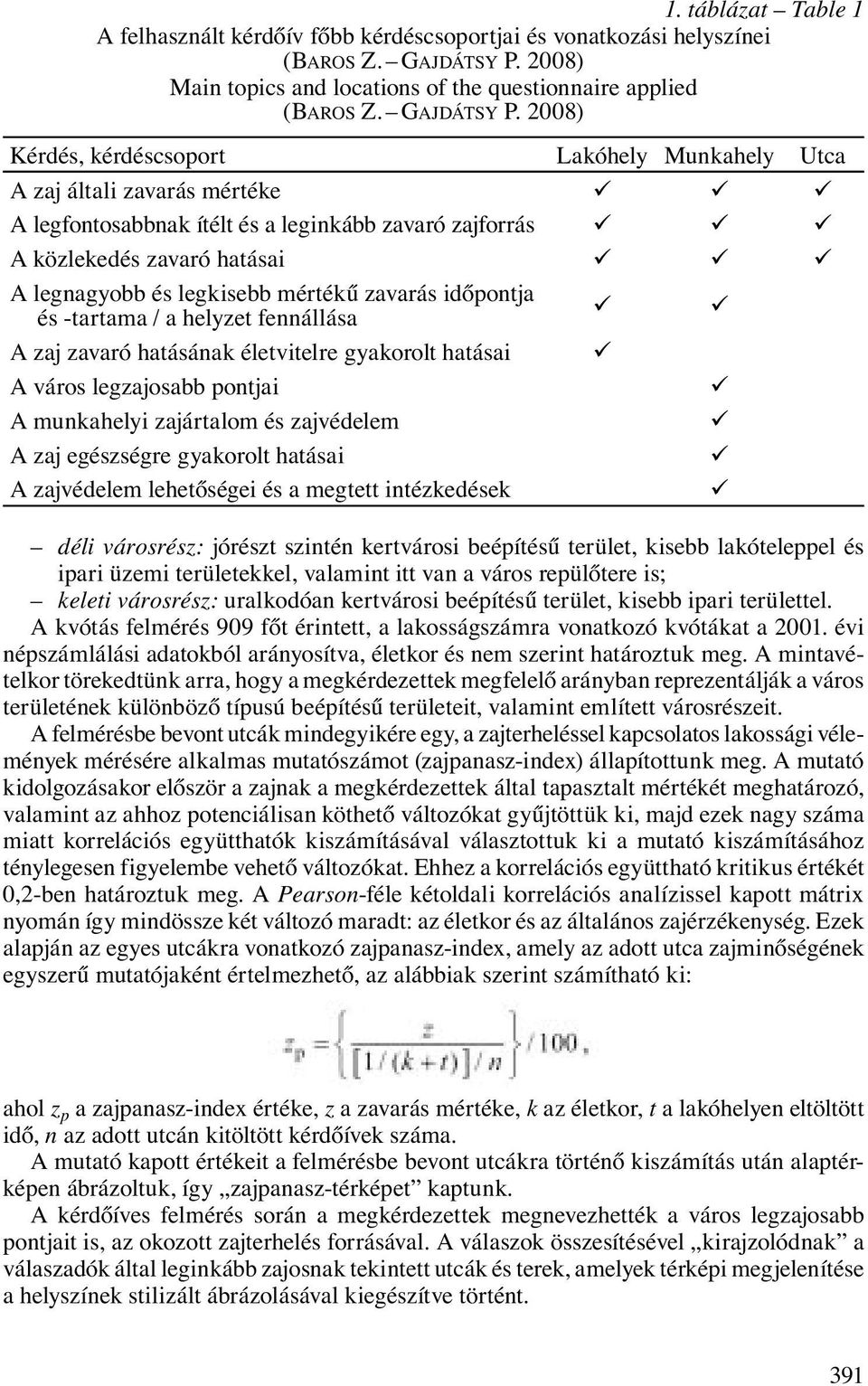 2008) Kérdés, kérdéscsoport Lakóhely Munkahely Utca A zaj általi zavarás mértéke A legfontosabbnak ítélt és a leginkább zavaró zajforrás A közlekedés zavaró hatásai A legnagyobb és legkisebb mértékű