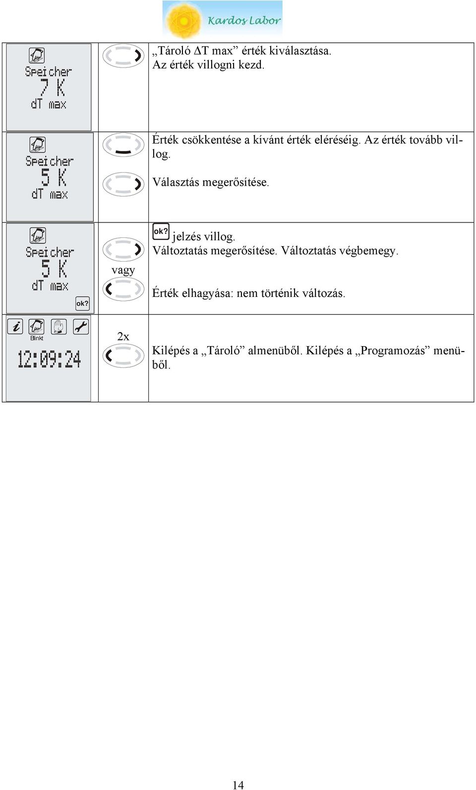 Választás megerősítése. ok? vagy ok? jelzés villog. Változtatás megerősítése.