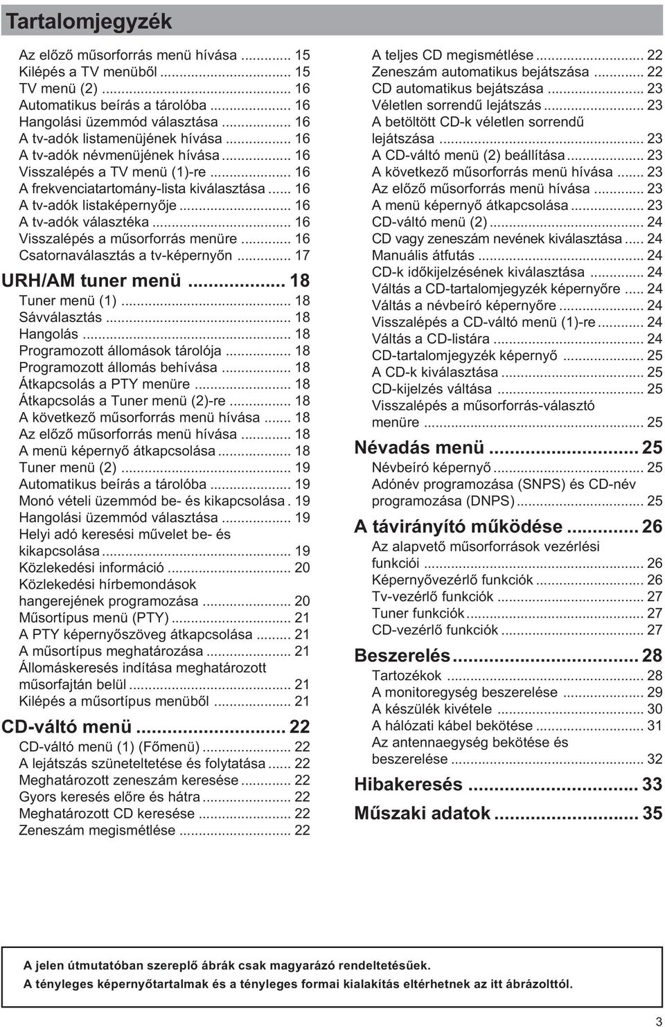 .. 16 A tv-adók választéka... 16 Visszalépés a műsorforrás menüre... 16 Csatornaválasztás a tv-képernyőn... 17 URH/AM tuner menü... 18 Tuner menü (1)... 18 Sávválasztás... 18 Hangolás.