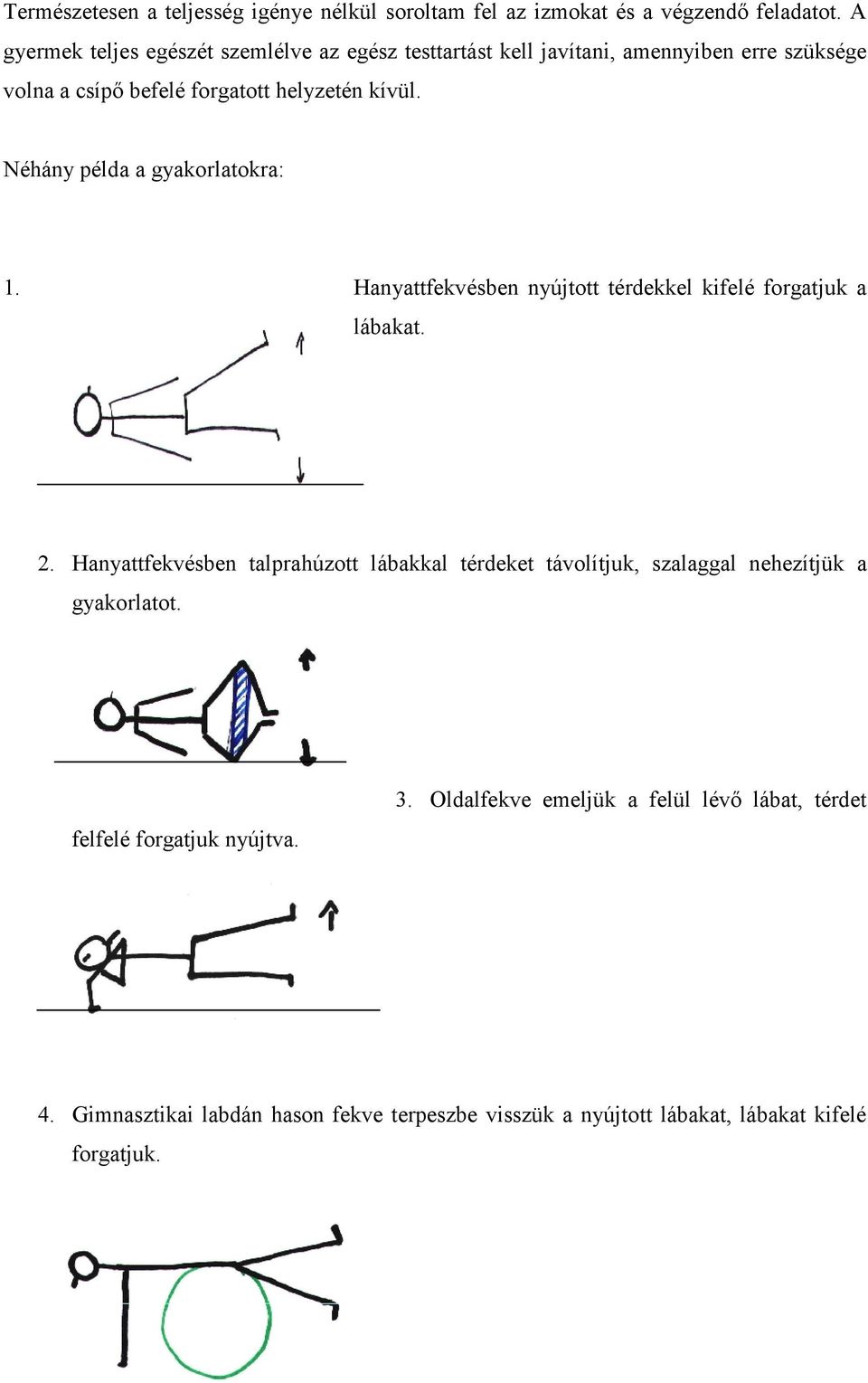 Néhány példa a gyakorlatokra: 1. Hanyattfekvésben nyújtott térdekkel kifelé forgatjuk a lábakat. 2.