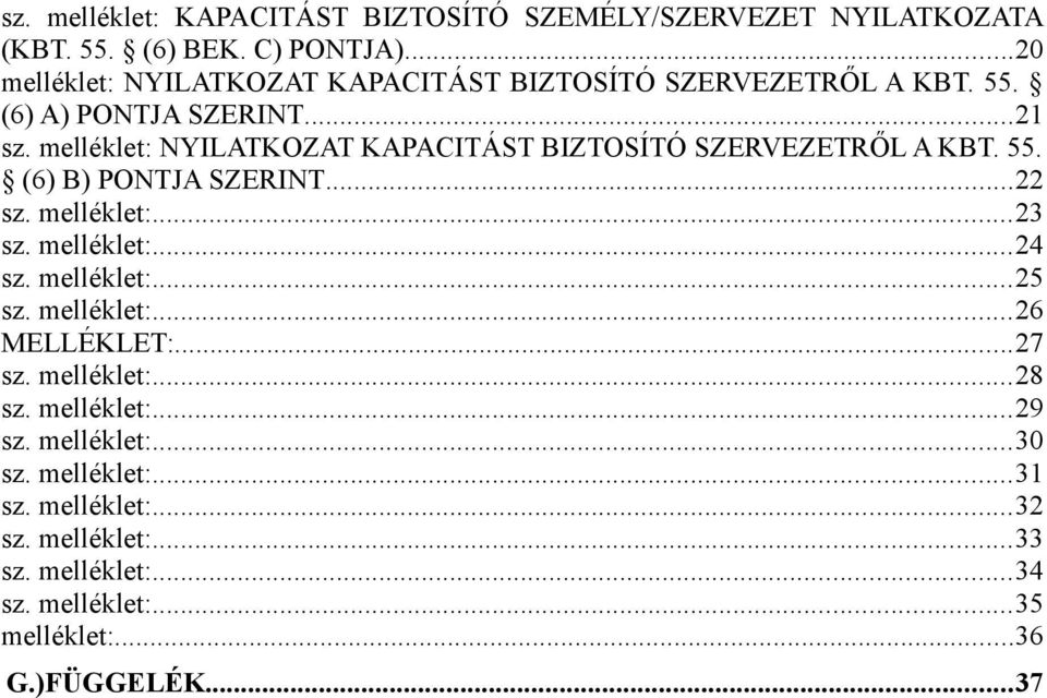 melléklet: NYILATKOZAT KAPACITÁST BIZTOSÍTÓ SZERVEZETRŐL A KBT. 55. (6) B) PONTJA SZERINT...22 sz. melléklet:...23 sz. melléklet:...24 sz.