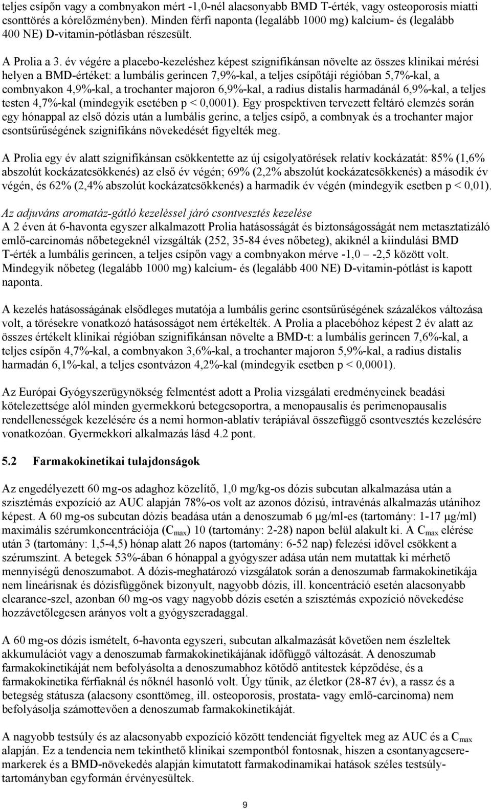 év végére a placebo-kezeléshez képest szignifikánsan növelte az összes klinikai mérési helyen a BMD-értéket: a lumbális gerincen 7,9%-kal, a teljes csípőtáji régióban 5,7%-kal, a combnyakon 4,9%-kal,