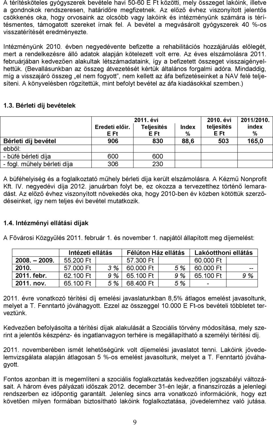 A bevétel a megvásárolt gyógyszerek 40 %-os visszatérítését eredményezte. Intézményünk 2010.