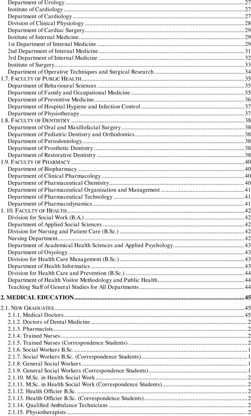 .. 33 Department of Operative Techniques and Surgical Research... 34 1.7. FACULTY OF PUBLIC HEALTH... 35 Department of Behavioural Sciences... 35 Department of Family and Occupational Medicine.