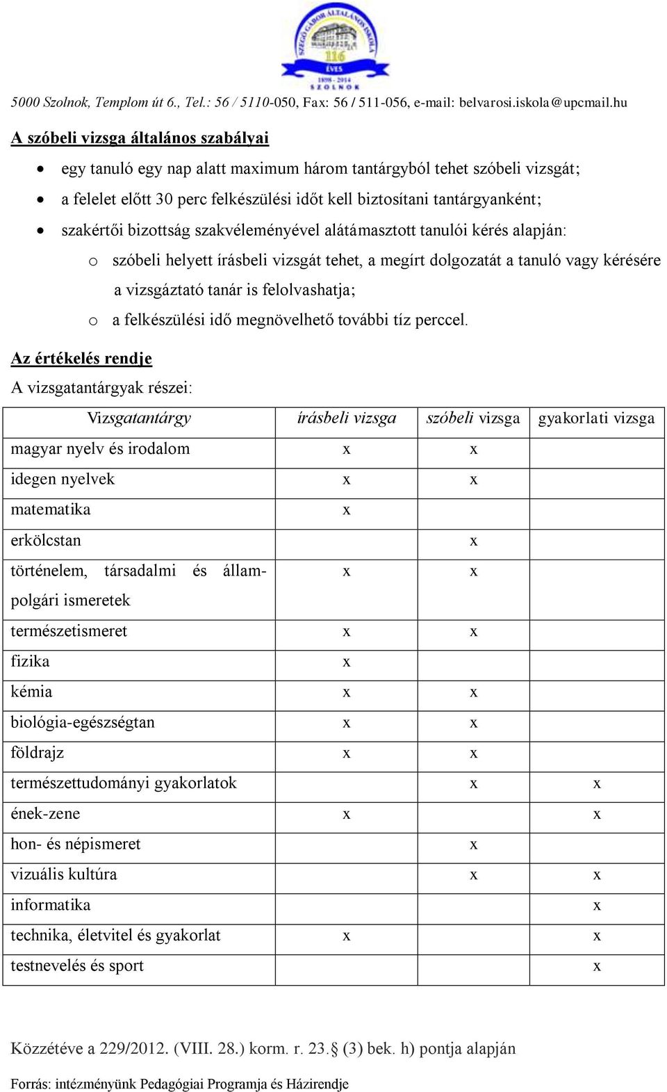 bizottság szakvéleményével alátámasztott tanulói kérés alapján: o szóbeli helyett írásbeli vizsgát tehet, a megírt dolgozatát a tanuló vagy kérésére a vizsgáztató tanár is felolvashatja; o a