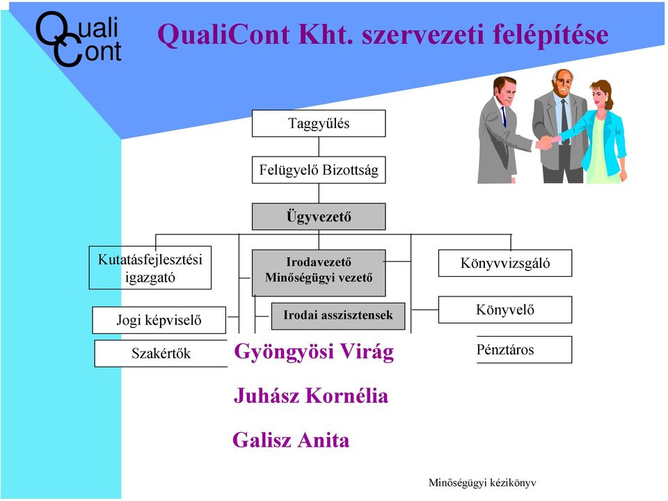 igazgató Jogi képviselő Szakértők Irodavezető Minőségügyi vezető Irodai