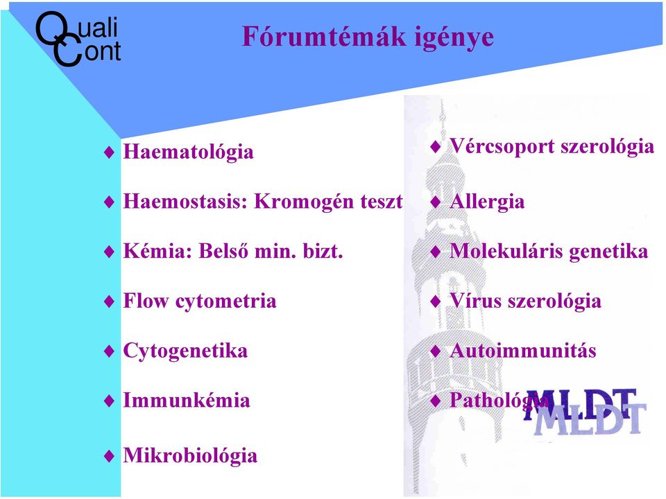 bizt. Flow cytometria Cytogenetika Immunkémia Molekuláris