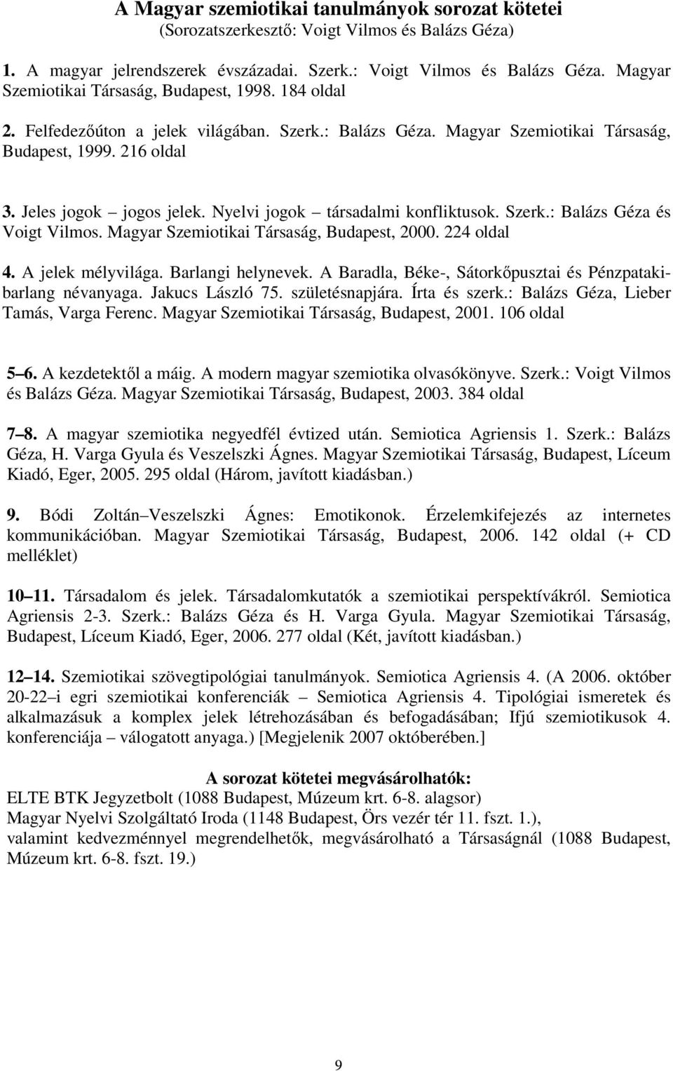 Magyar Szemiotikai Társaság, Budapest, 2000. 224 oldal 4. A jelek mélyvilága. Barlangi helynevek. A Baradla, Béke-, Sátorkőpusztai és Pénzpatakibarlang névanyaga. Jakucs László 75. születésnapjára.