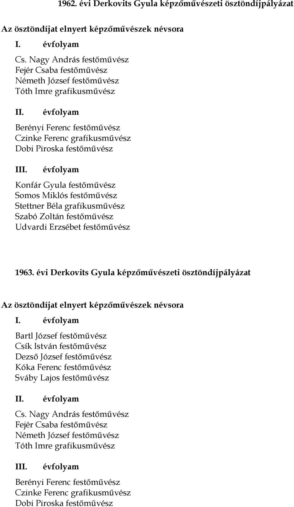 Konfár Gyula festőművész Somos Miklós festőművész Stettner Béla grafikusművész Szabó Zoltán festőművész Udvardi Erzsébet festőművész 1963.