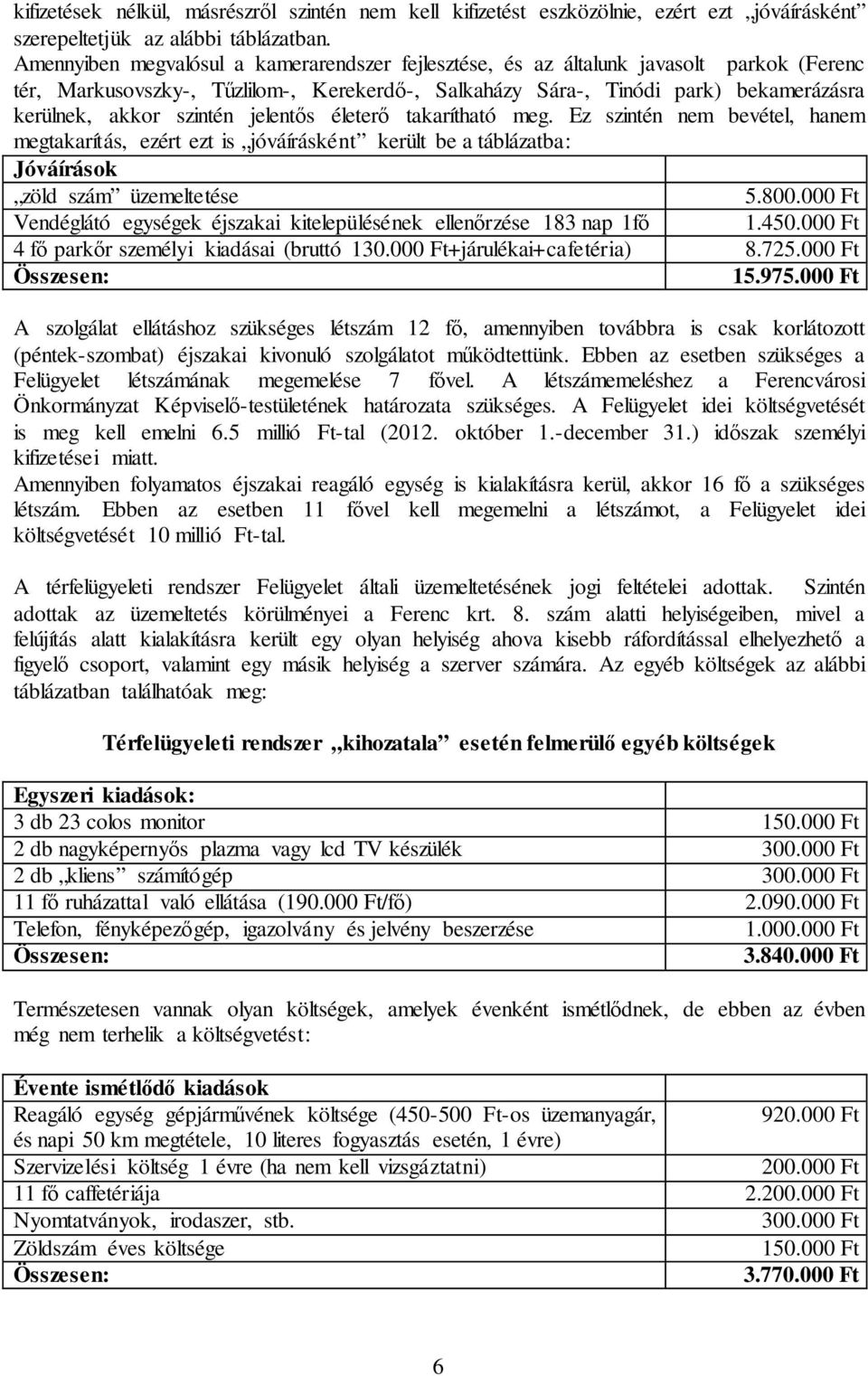 szintén jelentős életerő takarítható meg. Ez szintén nem bevétel, hanem megtakarítás, ezért ezt is jóváírásként került be a táblázatba: Jóváírások zöld szám üzemeltetése 5.800.