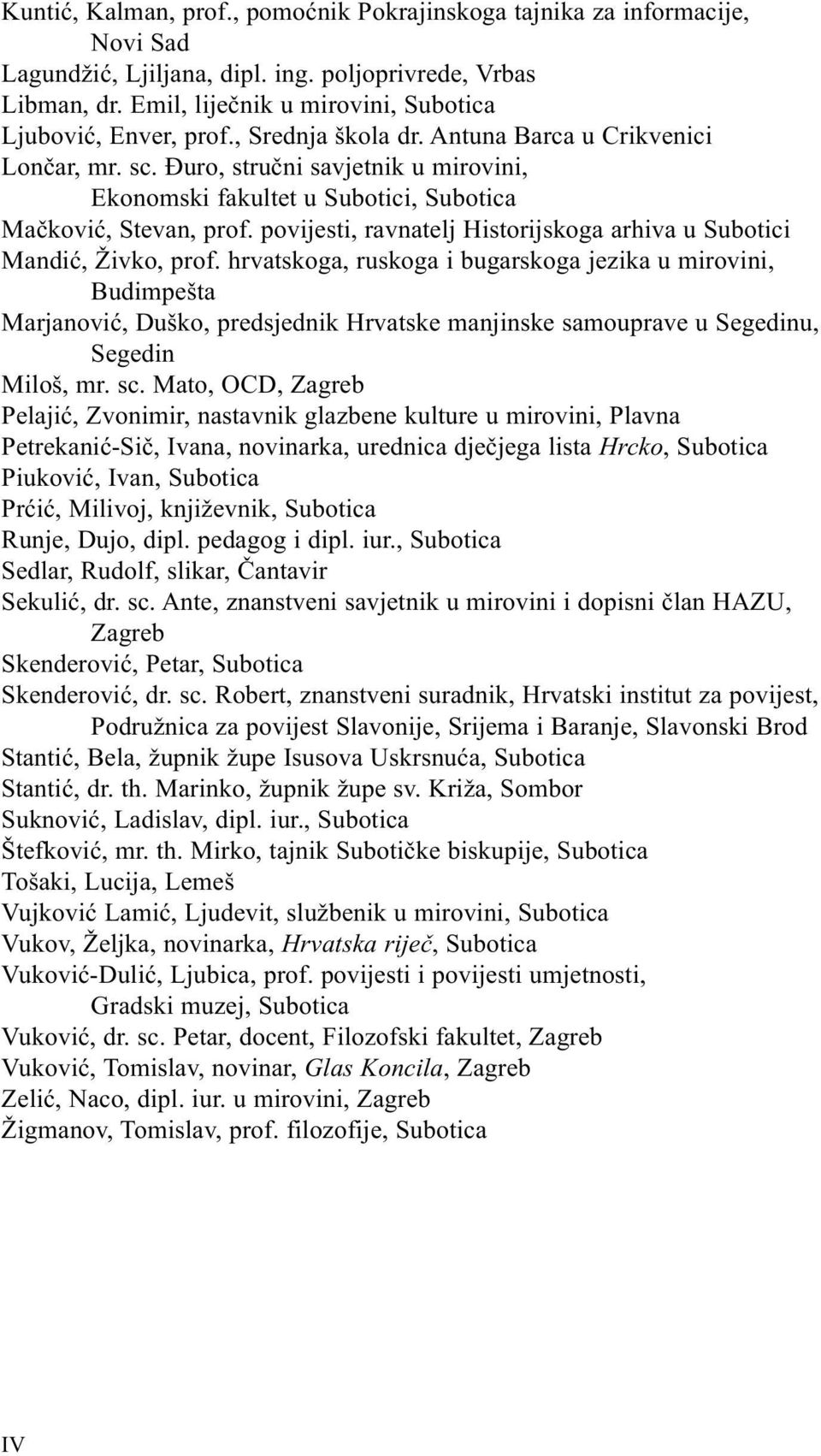 Đuro, stručni savjetnik u mirovini, Ekonomski fakultet u Subotici, Subotica Mačković, Stevan, prof. povijesti, ravnatelj Historijskoga arhiva u Subotici Mandić, Živko, prof.