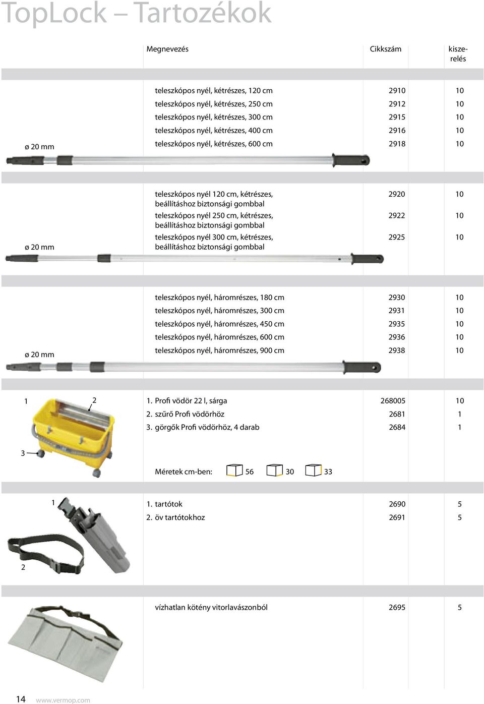 beállításhoz biztonsági gombbal teleszkópos nyél 300 cm, kétrészes, beállításhoz biztonsági gombbal 2920 10 2922 10 2925 10 ø 20 mm teleszkópos nyél, háromrészes, 180 cm 2930 10 teleszkópos nyél,