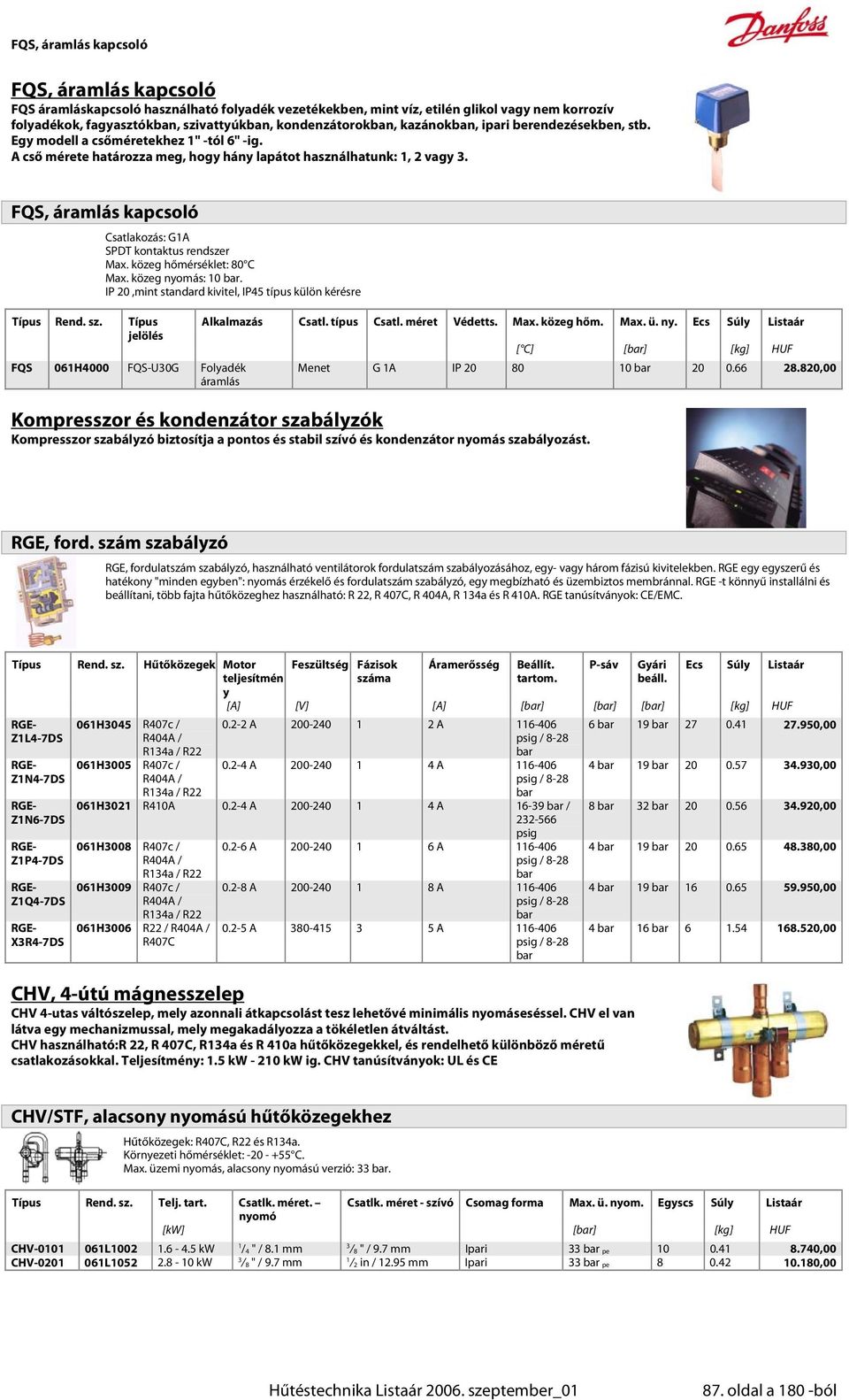 FQS, áramlás kapcsoló Típus Rend. sz. Típus jelölés Csatlakozás: G1A SPDT kontaktus rendszer Max. közeg hőmérséklet: 80 C Max. közeg nyomás: 10 bar.