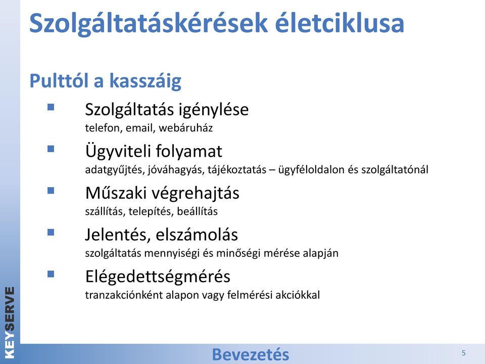 szolgáltatónál Műszaki végrehajtás szállítás, telepítés, beállítás Jelentés, elszámolás