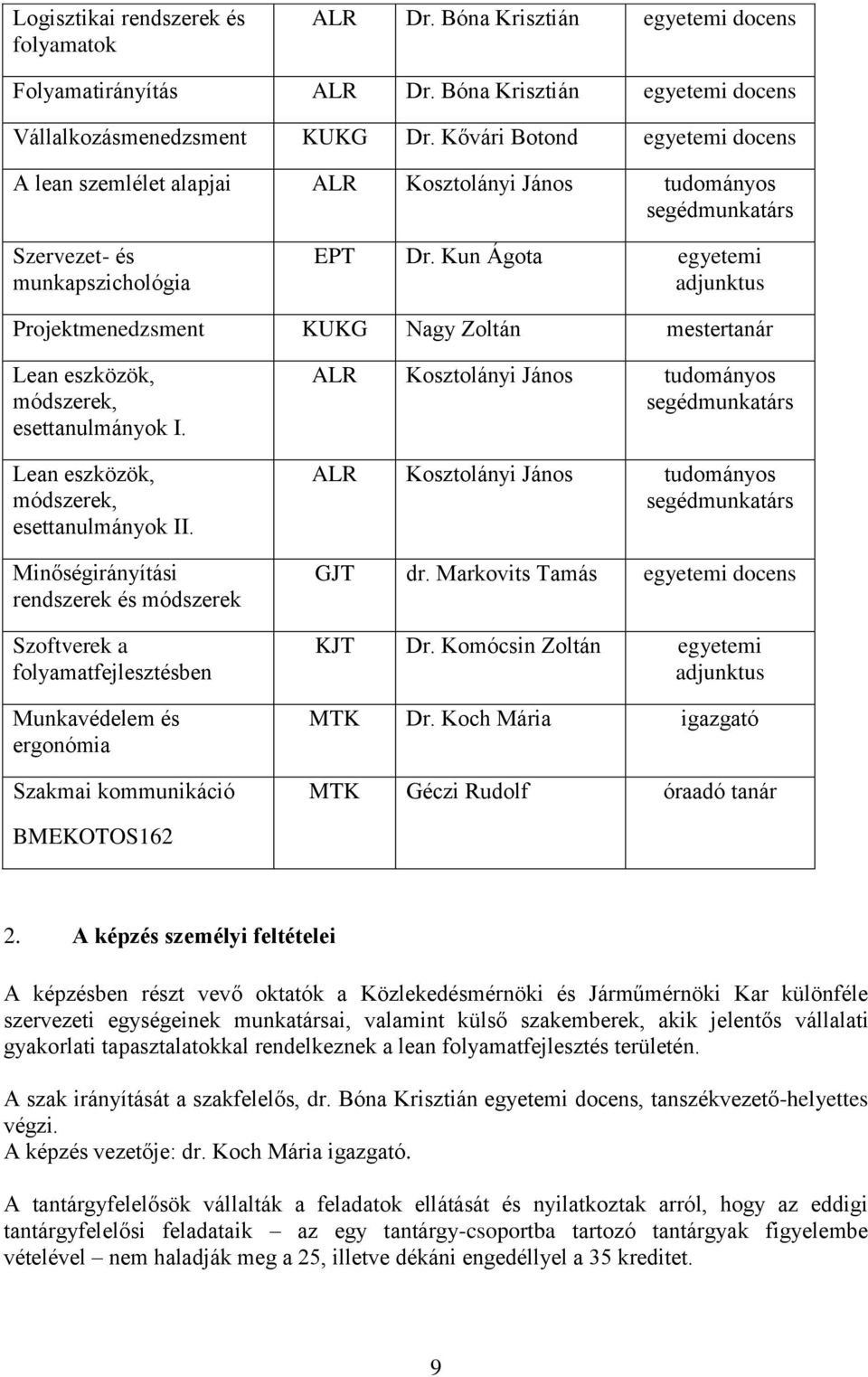 Kun Ágota egyetemi adjunktus Projektmenedzsment KUKG Nagy Zoltán mestertanár Lean eszközök, módszerek, esettanulmányok I. Lean eszközök, módszerek, esettanulmányok II.