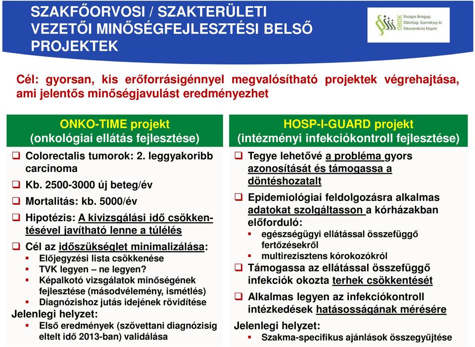 5000/év Hipotézis: A kivizsgálási idő csökkentésével javítható lenne a túlélés Cél az időszükséglet minimalizálása: Előjegyzési lista csökkenése TVK legyen ne legyen?