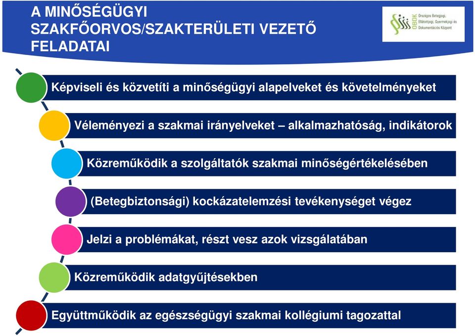 szakmai minőségértékelésében (Betegbiztonsági) kockázatelemzési tevékenységet végez Jelzi a problémákat,