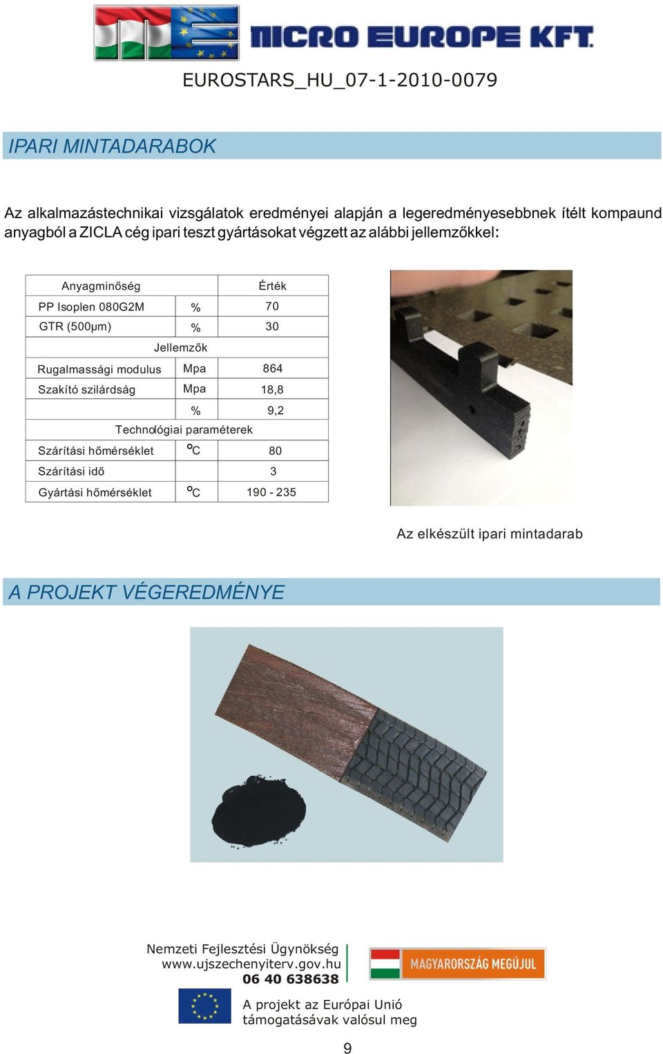 m) u % 30 Jellemzõk Rugalmassági modulus Mpa Szakító szilárdság Mpa % Technológiai paraméterek Szárítási hõmérséklet C