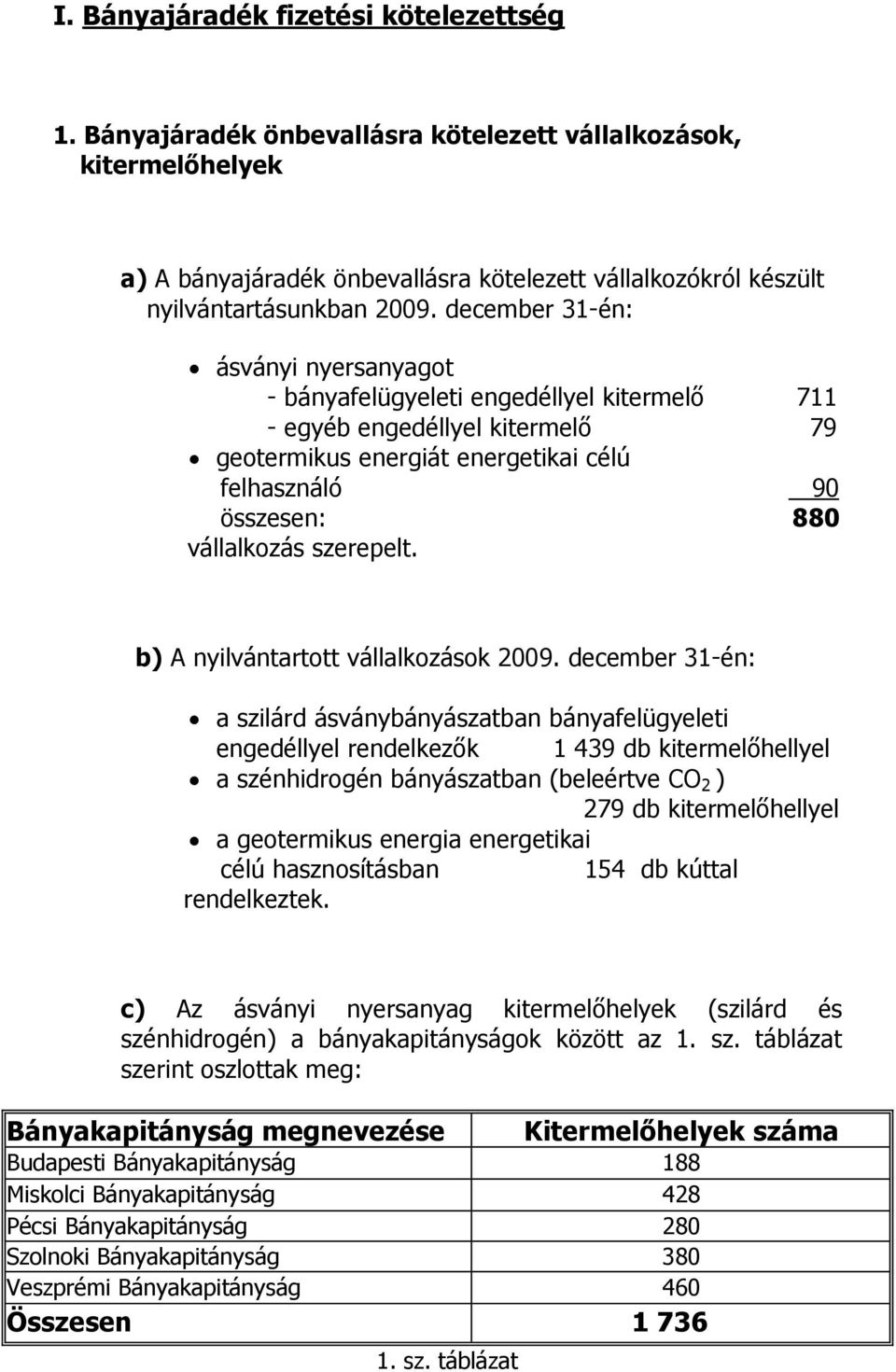 szerepelt. b) A nyilvántartott vállalkozások 2009.