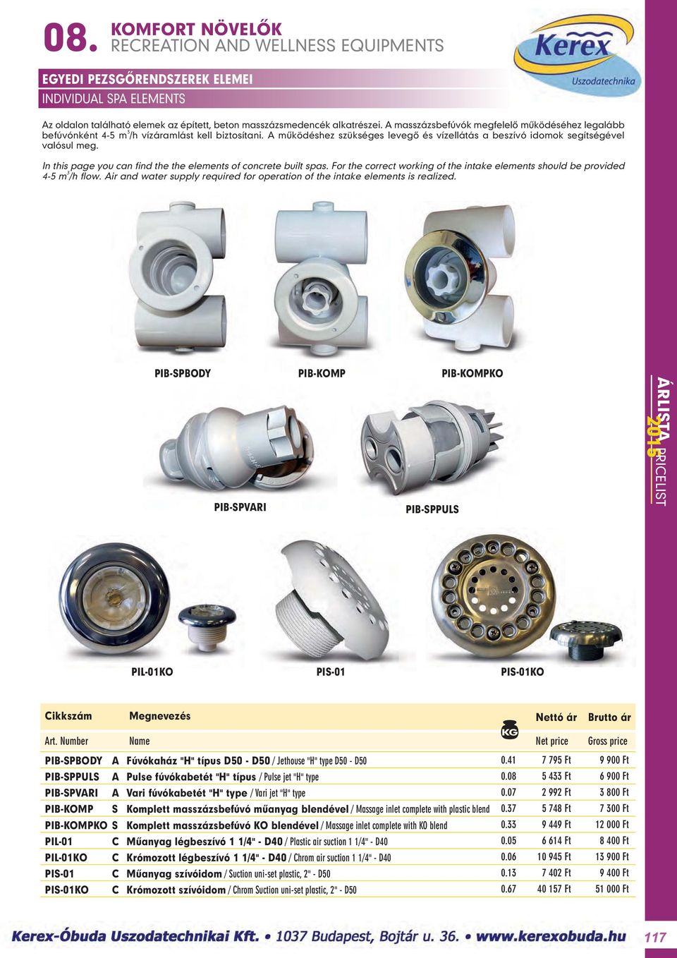 In this page you can find the the elements of concrete built spas. For the correct working of the intake elements should be provided 4-5 m 3 /h flow.
