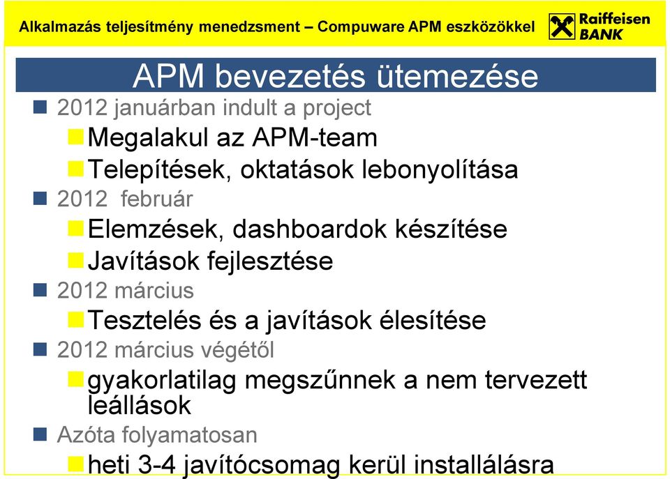 fejlesztése 2012 március Tesztelés és a javítások élesítése 2012 március végétől