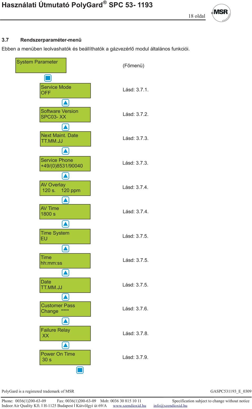 7.3. AV Overlay 120 s. 120 Lásd: 3.7.4. AV Time 1800 s Lásd: 3.7.4. Time System EU Lásd: 3.7.5. Time hh:mm:ss Lásd: 3.7.5. Date TT.MM.