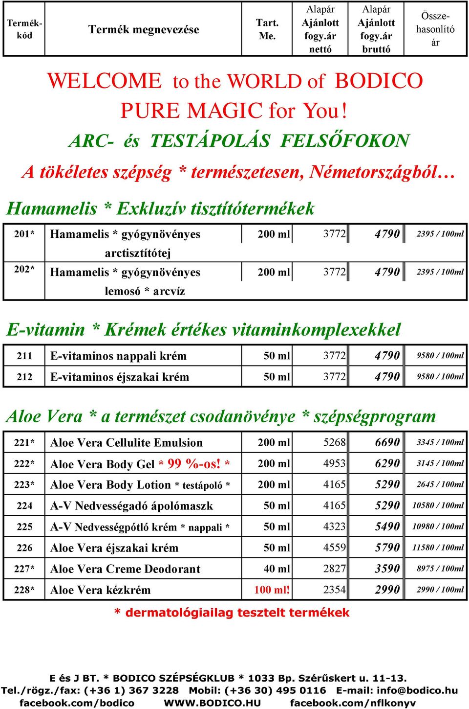 202* Hamamelis * gyógynövényes 200 ml 3772 4790 2395 / 100ml lemosó * arcvíz E-vitamin * Krémek értékes vitaminkomplexekkel 211 E-vitaminos nappali krém 50 ml 3772 4790 9580 / 100ml 212 E-vitaminos