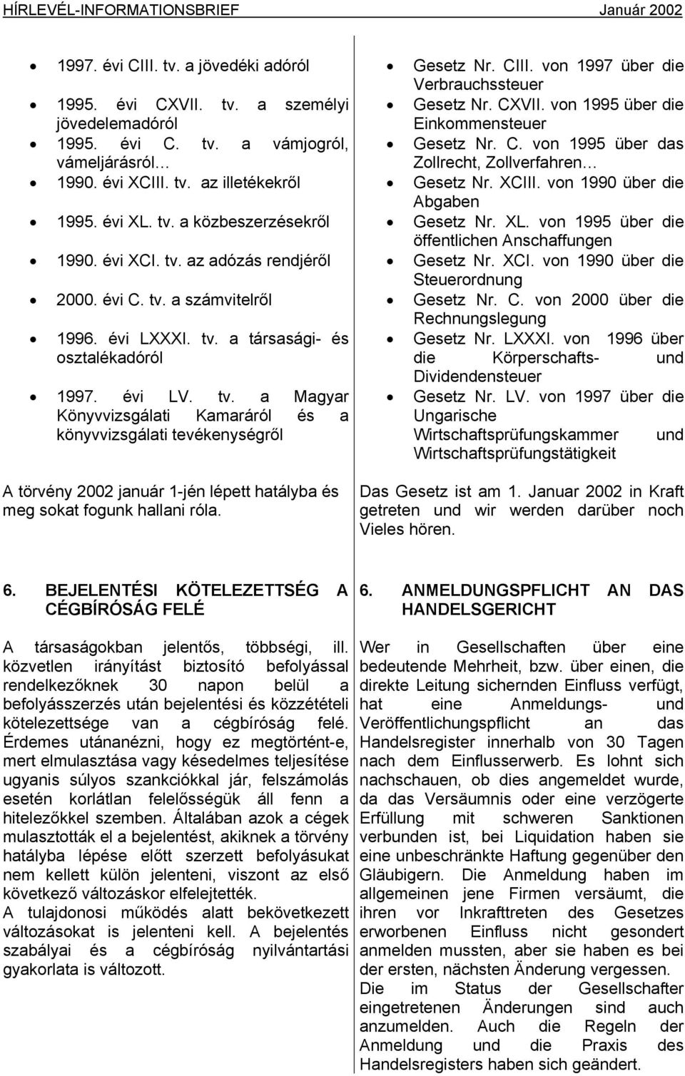 Gesetz Nr. CIII. von 1997 über die Verbrauchssteuer Gesetz Nr. CXVII. von 1995 über die Einkommensteuer Gesetz Nr. C. von 1995 über das Zollrecht, Zollverfahren Gesetz Nr. XCIII.