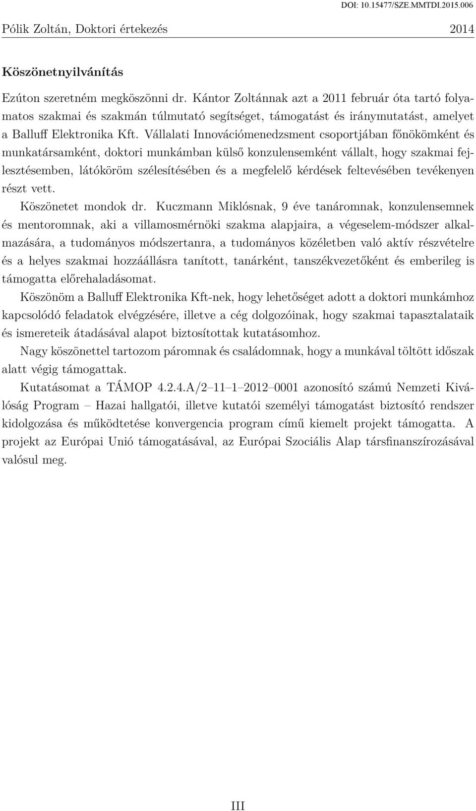 Vállalati Innovációmenedzsment csoportjában főnökömként és munkatársamként, doktori munkámban külső konzulensemként vállalt, hogy szakmai fejlesztésemben, látóköröm szélesítésében és a megfelelő