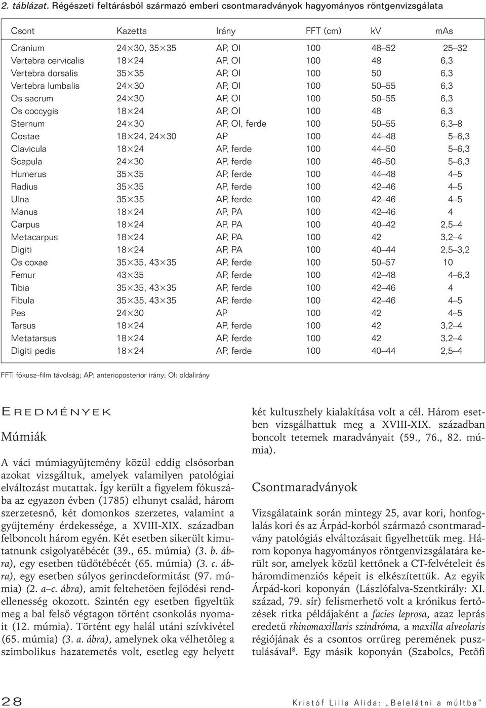 100 48 6,3 Vertebra dorsalis 35 35 AP, OI 100 50 6,3 Vertebra lumbalis 24 30 AP, OI 100 50 55 6,3 Os sacrum 24 30 AP, OI 100 50 55 6,3 Os coccygis 18 24 AP, OI 100 48 6,3 Sternum 24 30 AP, OI, ferde