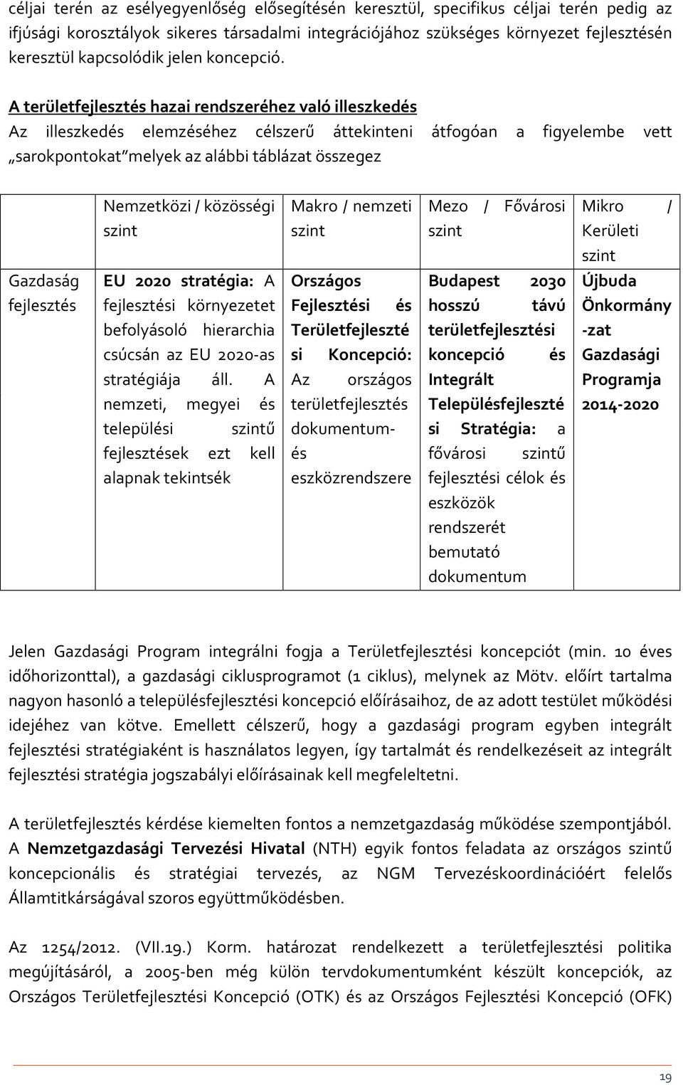 A területfejlesztés hazai rendszeréhez való illeszkedés Az illeszkedés elemzéséhez célszerű áttekinteni átfogóan a figyelembe vett sarokpontokat melyek az alábbi táblázat összegez Gazdaság fejlesztés