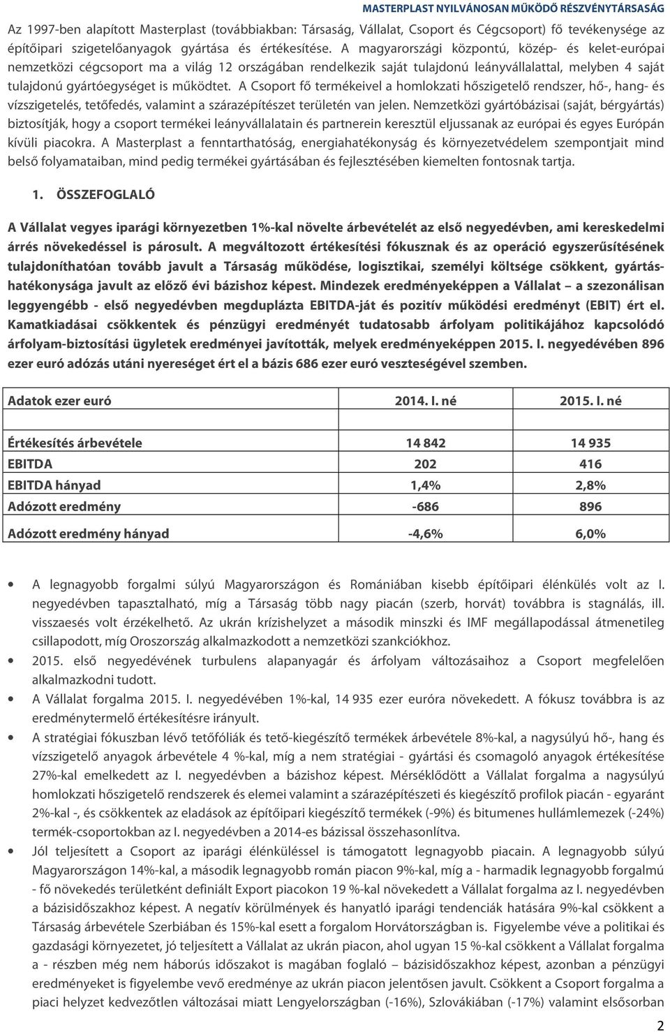 A Csoport fő termékeivel a homlokzati hőszigetelő rendszer, hő-, hang- és vízszigetelés, tetőfedés, valamint a szárazépítészet területén van jelen.
