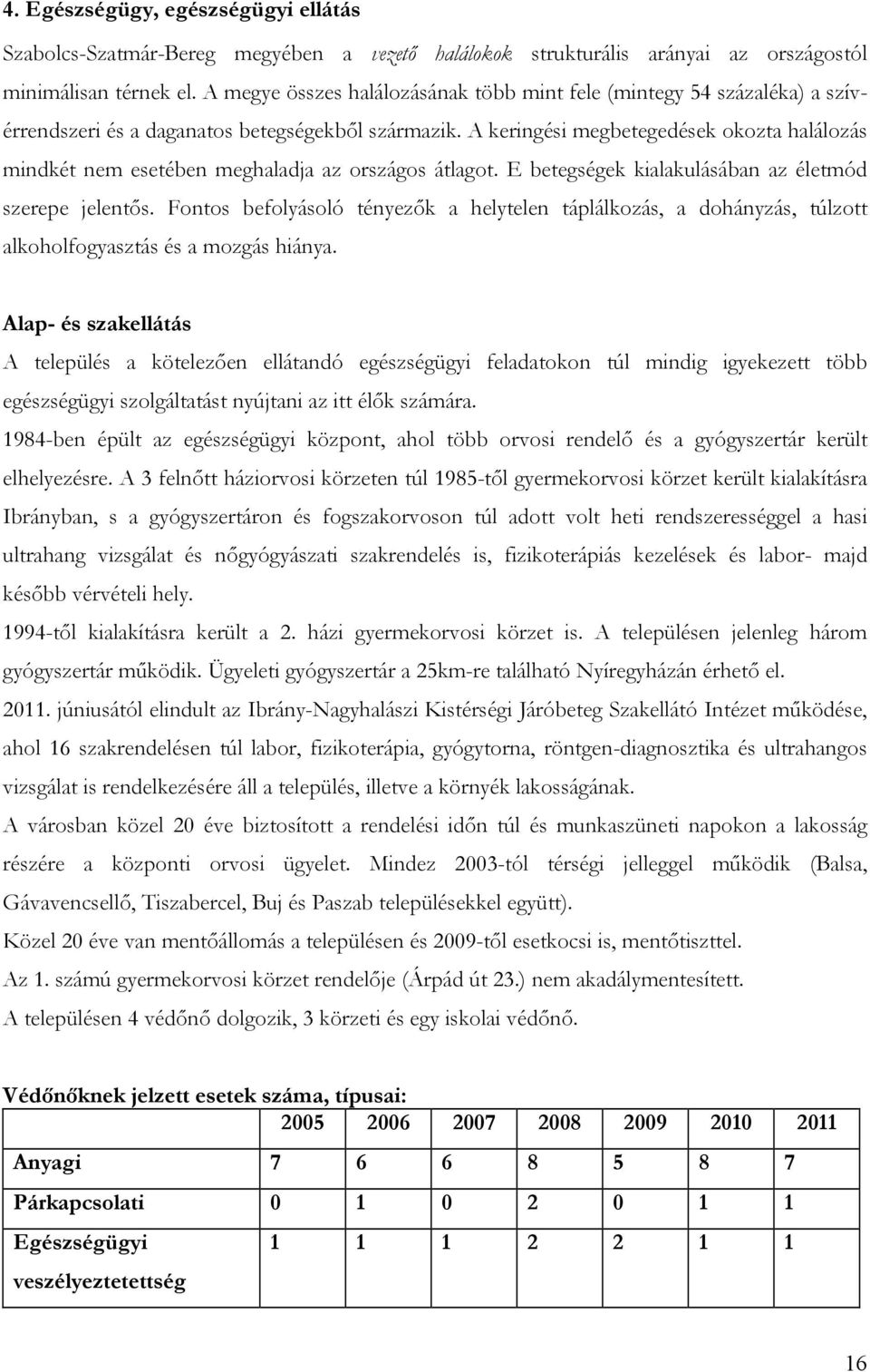 A keringési megbetegedések okozta halálozás mindkét nem esetében meghaladja az országos átlagot. E betegségek kialakulásában az életmód szerepe jelentős.