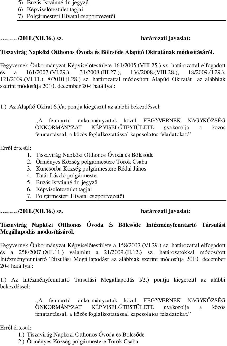 határozattal elfogadott és a 161/2007.(VI.29.), 31/2008.(III.27.), 136/2008.(VIII.28.), 18/2009.(I.29.), 121/2009.(VI.11.), 8/2010.(I.28.) sz.