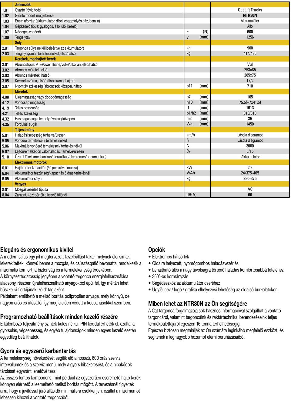 Targonca súlya nélkül beleértve az akkumulátort Tengelynyomás terhelés nélkül, első/hátsó Kerekek, meghajtott kerék Abroncstípus: PT=Power Thane, Vul=Vulkollan, első/hátsó Abroncs méretek, első