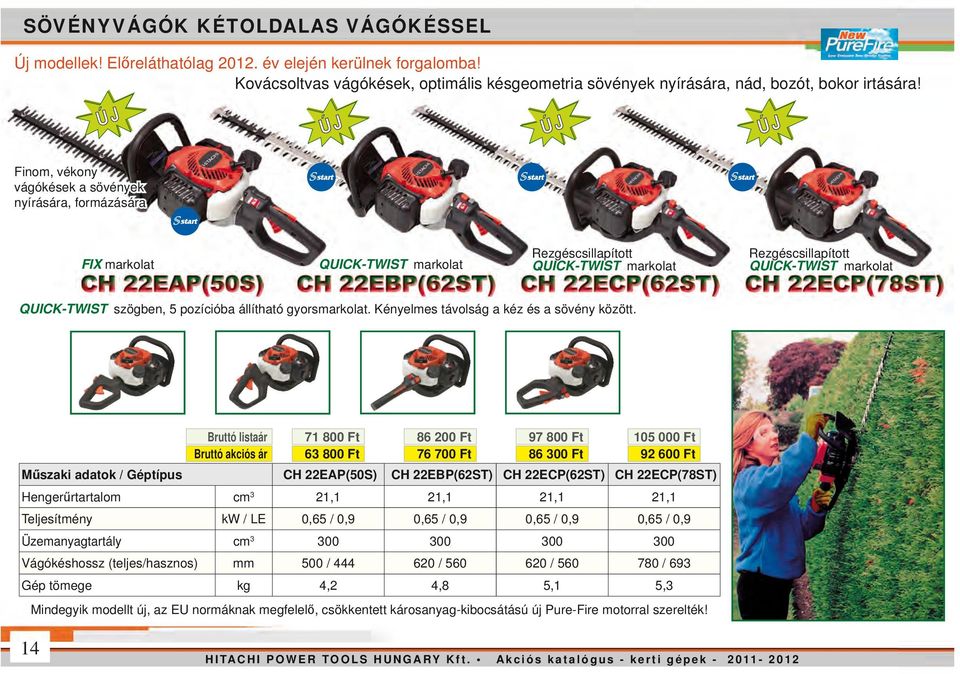 pozícióba állítható gyorsmarkolat. Kényelmes távolság a kéz és a sövény között.