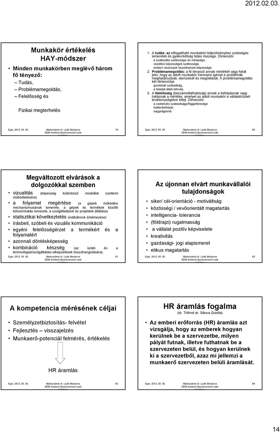 Dimenziói: a szaktudás szélessége és mélysége, vezetési képességek szélessége, emberi viszonyok kezelésének képessége. 2.